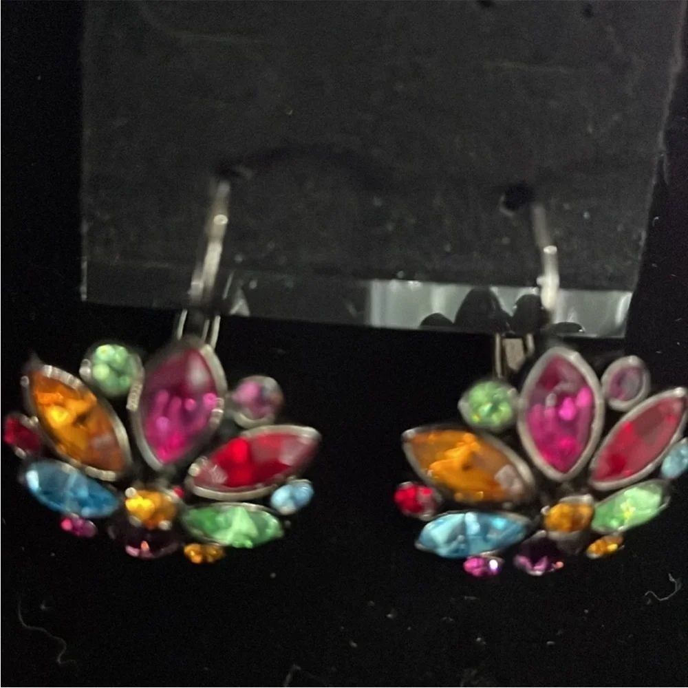Vintage Joan rivers Colorful Gemstone Flower Earrings